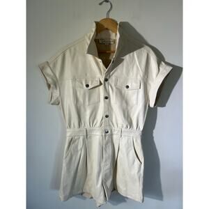 Vintage Havana romper women size M cream faux leather shorts collar short sleeve